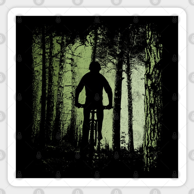 Twilight Forest Trail Cyclist Natural MTB Biker Sticker by SkizzenMonster